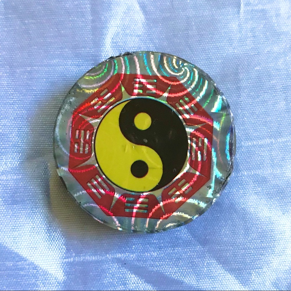 vintage 1990s holographic Metal Pog slammer yin yang